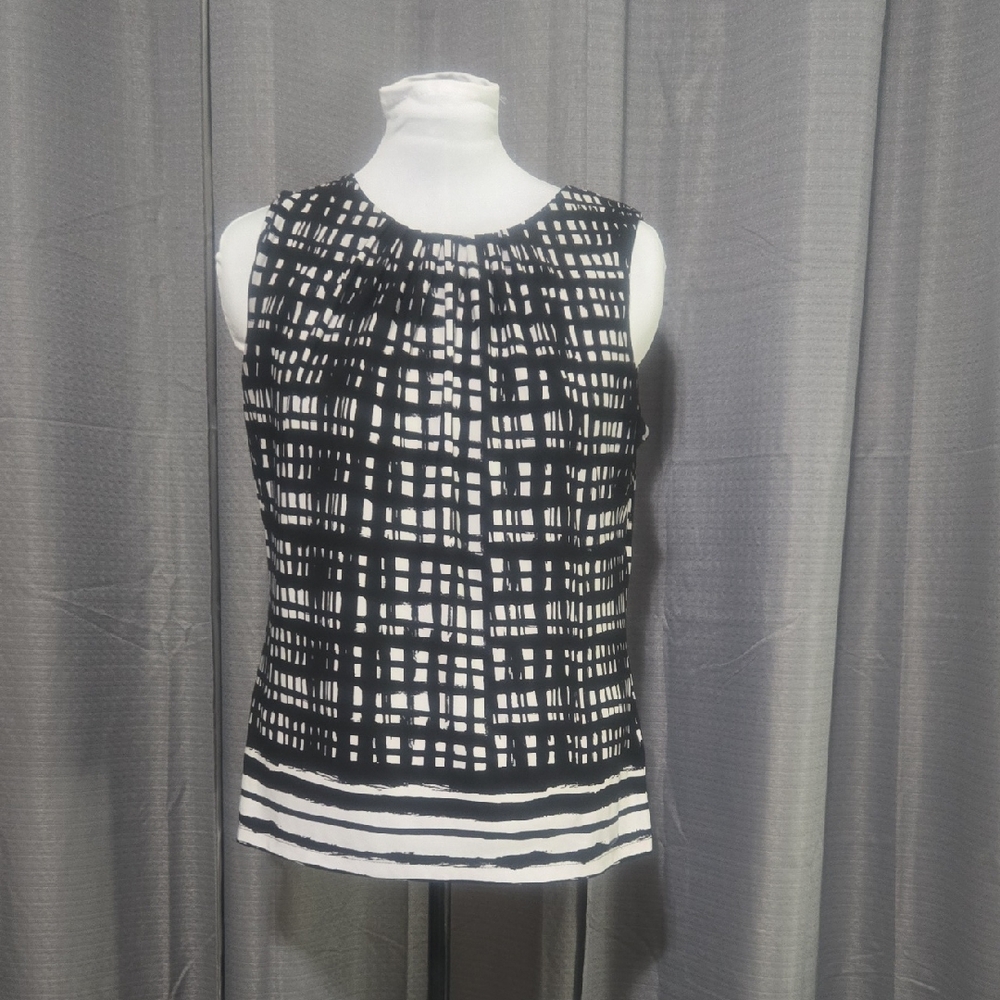 Calvin Klein Black and White Sleeveless Blouse